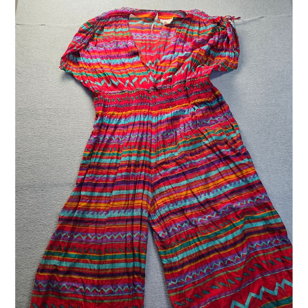 Wide Leg Romper Stewart Sport Jumpsuit Womens‎ Medium Boho Tribal Smocked